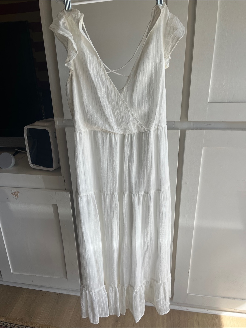 lovestitch White V-Neck Tiered Ruffle Maxi Dress